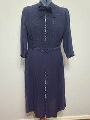 Dark Blue Rayon Dress with Polka Dots <br> (B-46" W-37" H-43")