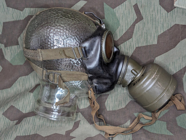 M38 Gas Mask in Late War Can with Lenses, Cloth, and Retainer
