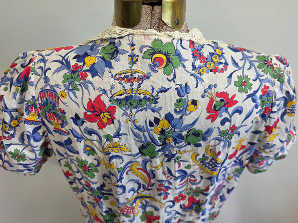 Brightly Colored Flower Print Dress <br> (B-38" W-28" H-33")