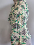 Green Print Peplum Blouse <br> (B-36" W-26")
