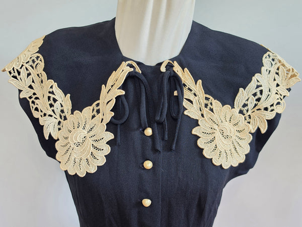 Black Dress with White Lace and Buttons <br> (B-36" W-29" H-35")