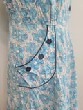 Blue Flower Print Dress Asymmetrical Button Design <br> (B-41" W-36" H-43")