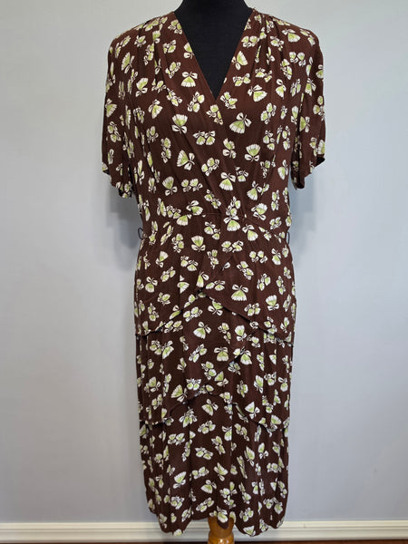 Brown Peplum Dress <br> (B-43" W-34" H-39")