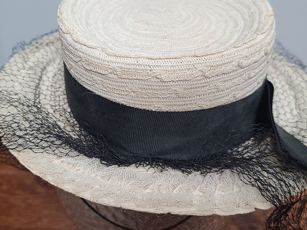 White Straw Tilt Hat with Netting