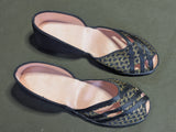 Gold & Black Peep Toe Shoes Wedge Sandals NOS in Box (~Size 6)