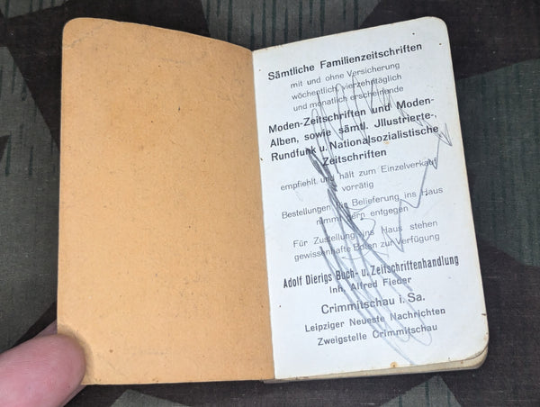 1939 Pocket Calendar German Pioneer