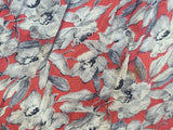 German Red White Black Flower Print Rayon Dress <br> (B-38" W-28" H-35")