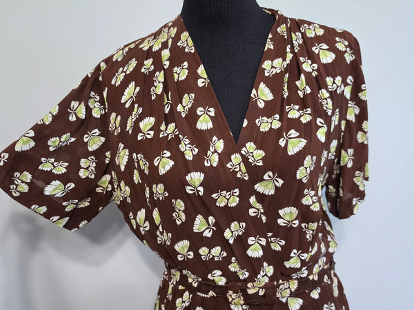 Brown Peplum Dress <br> (B-43" W-34" H-39")