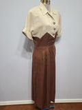 Brown and Tan Colorblock Linen Dress <br> (B-36" W-26.5" H-37")