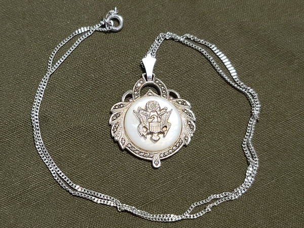 Army Eagle Marcasite Sweetheart Necklace