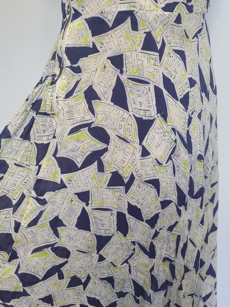 Newspaper Novelty Print Dress (as-is) <br> (B-34" W.25.5" H-34")