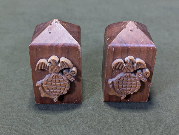 Wooden USMC Salt and Pepper Shakers