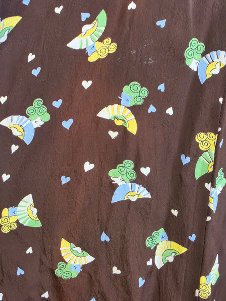 Cold Rayon Lady and Fan Novelty Print Dress <br> (B-36" W-27" H-35")