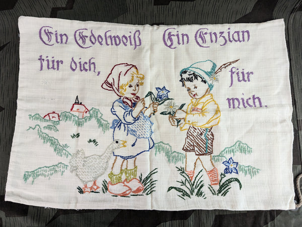 Hand Embroidered German Pillow Case Mountain Flowers