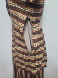 Brown Plaid Stripe Peplum Dress <br> (B-34" W-24" H-34")