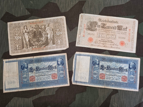 Lot of 2 Pre WWI Reichsbanknote 1000 & 100 Mark