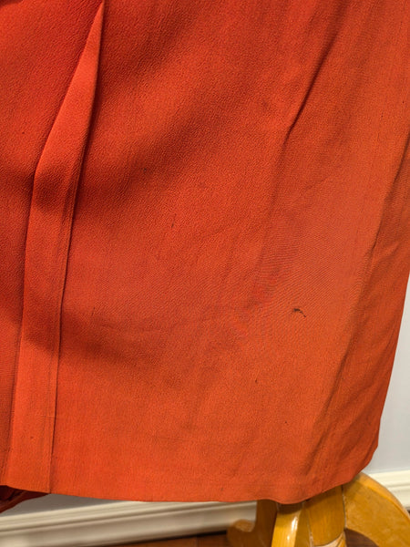 Orange Rayon Dress with Scalloped Edges <br> (B-40" W-30.5" H-38")