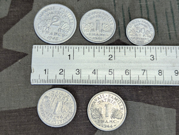 Lot of 5 Vichy French Francs Coins