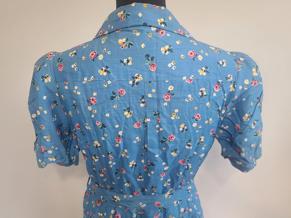 Blue Flower Print Dress and Belt <br> (B-41" W-36" H-44")