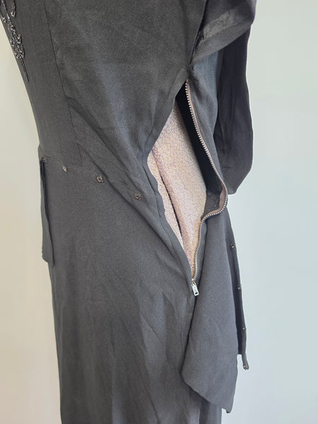 Black Rayon Gown Beading and Peplum <br> (B-36" W-28" H-34")