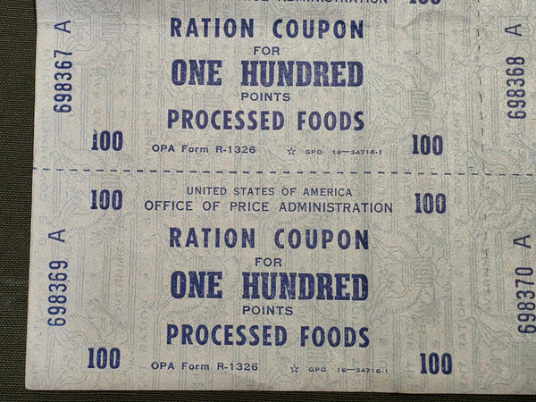 Ration Coupon Full Sheets & Extras Processed Foods