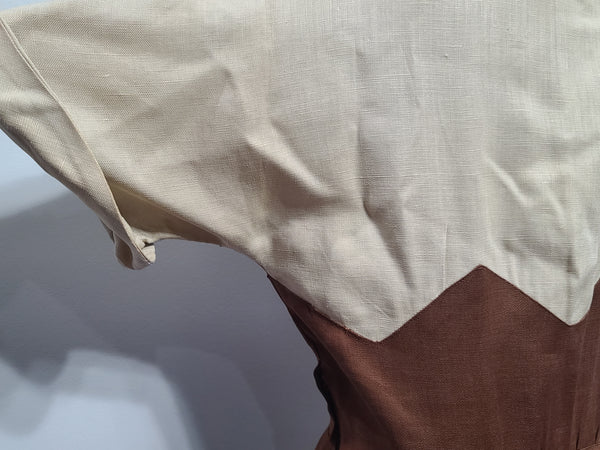 Brown and Tan Colorblock Linen Dress <br> (B-36" W-26.5" H-37")