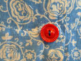 Blue White Print Dress with Red Accents <br> (B-38" W-32" H-41")