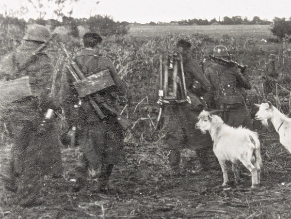 Original Photo German Heavy MG Crew Being Greeted by Locals