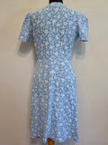 Blue White Print Dress with Red Accents <br> (B-38" W-32" H-41")