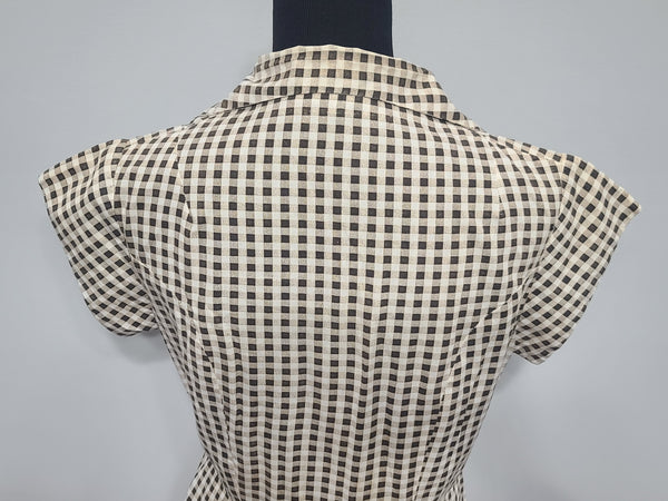Brown Tan Checkered Dress <br> (B-38" W-30" H-41")