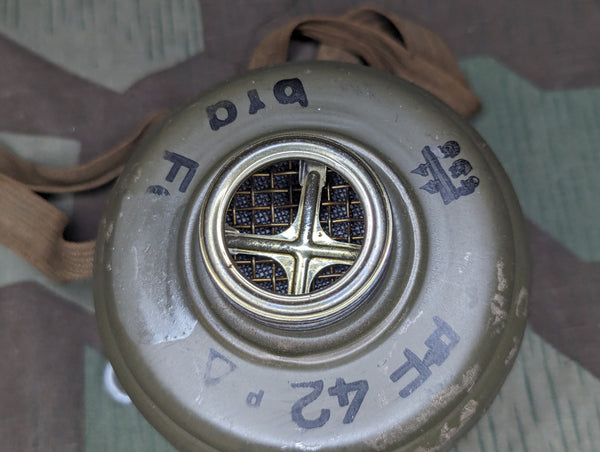 M38 Gas Mask in Late War Can with Lenses, Cloth, and Retainer