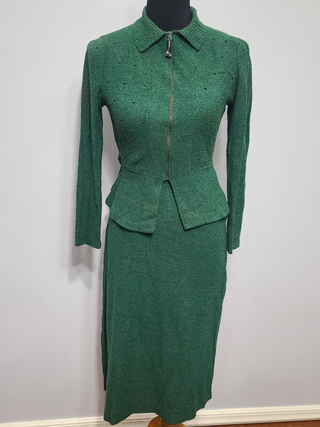 Green Knit Top and Skirt Set <br> (B-36" W-26" H-36")