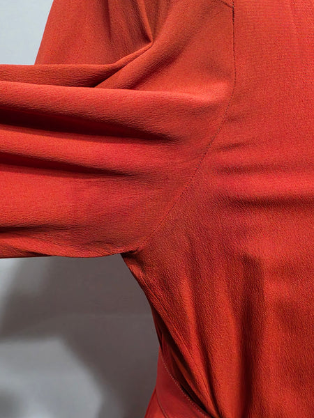 Orange Rayon Dress with Scalloped Edges <br> (B-40" W-30.5" H-38")