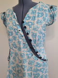 Blue Flower Print Dress Asymmetrical Button Design <br> (B-41" W-36" H-43")