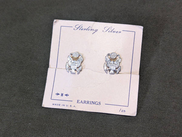 US Army Eagle Screw Back Earrings on Card