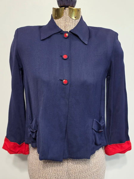 Navy Blue Smock Top with Red Trim <br> (34" Bust)