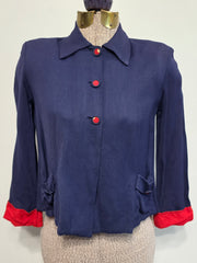 Navy Blue Smock Top with Red Trim <br> (34" Bust)