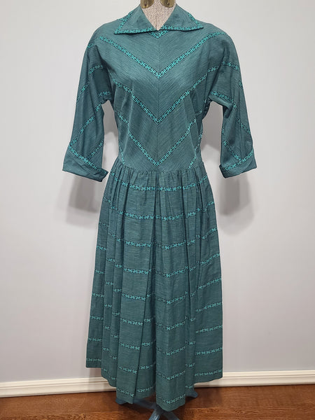 Teal Green Stripe Design Dress <br> (B-34" W-27")