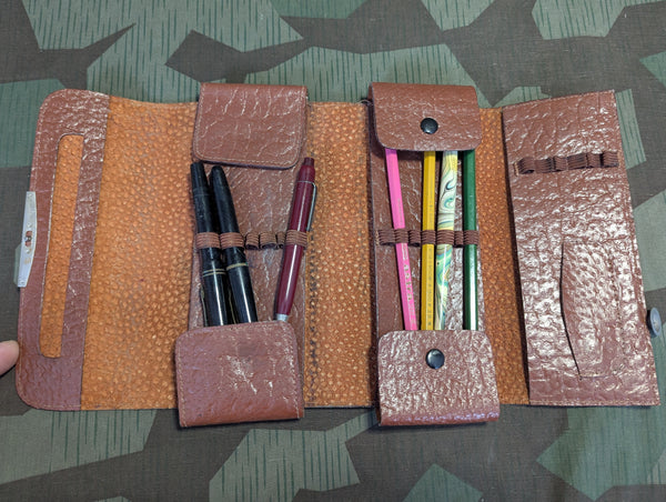 Leather Pen and Pencil Case With Contents