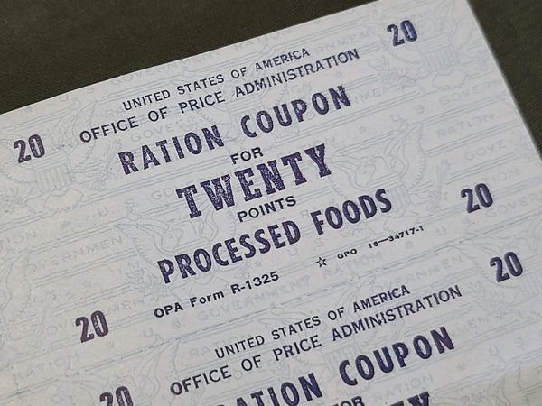 Ration Coupon Full Sheet 20 Points Processed Foods