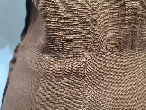 Brown and Tan Colorblock Linen Dress <br> (B-36" W-26.5" H-37")