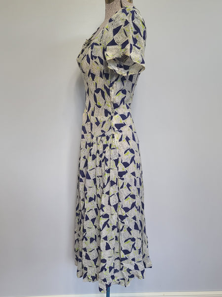 Newspaper Novelty Print Dress (as-is) <br> (B-34" W.25.5" H-34")