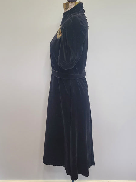 German Black Velvet Dress with Sequin Bow <br> (B-36" W-27" H-35")