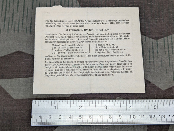 Original Reichslotterie August 1936 Lottery Ticket
