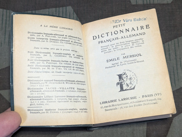 1943 French -German German - French Vinyl Cover Dictionary