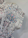 White Blue Pink Abstract Print Dress <br> (B-34" W-25.5" H-42")
