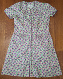 Purple Flower Print Zipper Front House Dress <br> (B-50" W-44" H-52")