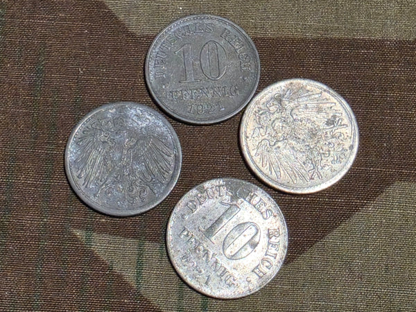 Lot of 4 Weimar 10 Pfennig Coins (1920s)