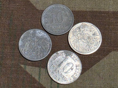 Lot of 4 Weimar 10 Pfennig Coins (1920s)