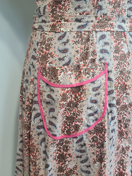 Pink and Brown Paisley Flower Print Wrap Dress <br> (B-44" W-35" H-46")